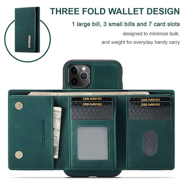 DG.MING M1 Wallet Mobilskal med Kickstand för iPhone 11 Pro - Grön