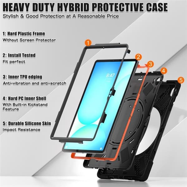 Mobilskal till Galaxy Tab S10 FE Plus Kickstand Handle Grip - Svart Svart