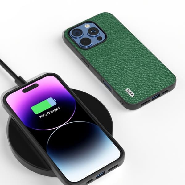 ABEEL Mobilskal till iPhone 16 Pro Max TPU + Äkta Läder - Grön