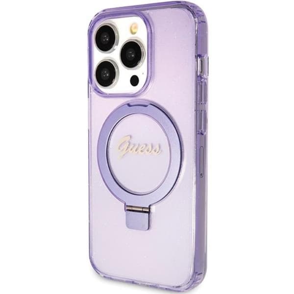 Guess iPhone 15 Pro Max Mobilskal Magsafe Script Glitter Lila