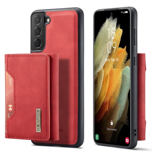 DG.MING 2 in 1 Konstläder Plånboksfodral för Samsung Galaxy S21 - Röd