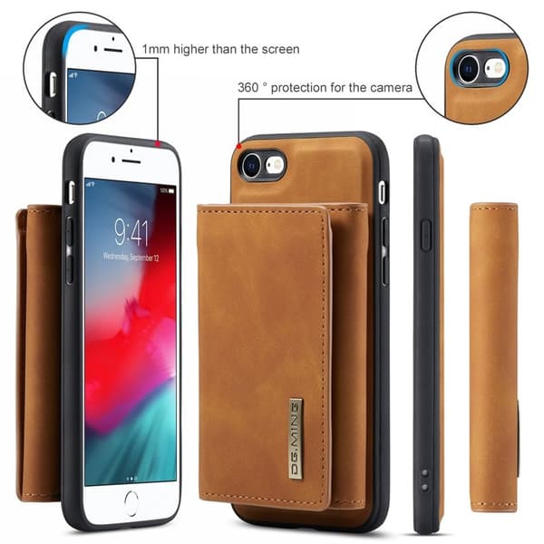 DG.MING M1 2-in-1 Plånboksfodral Konstläder i Brunt för iPhone 7/8/SE