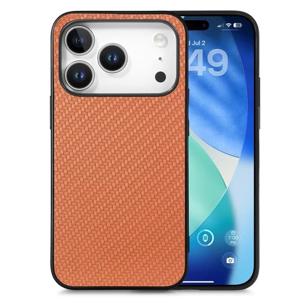 Mobilskal till iPhone 17 Pro Max Carbon Fiber PU Läder - Brun Brun