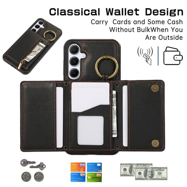 Plånboksfodral för Samsung Galaxy S26 Plus Konstläder Kickstand - Svart