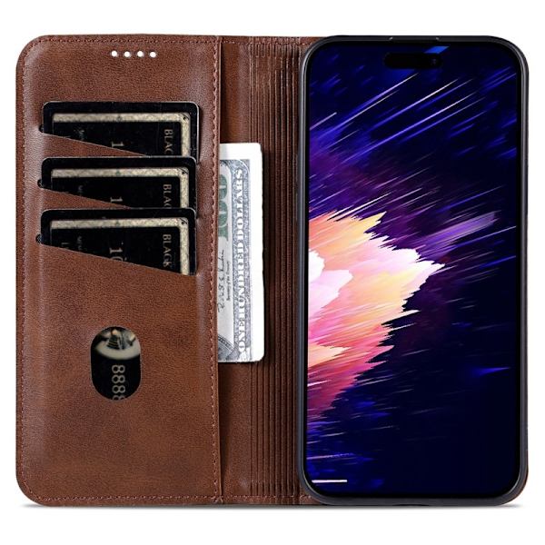 AZNS iPhone 16 Plus Plånboksfodral Konstläder - Brun
