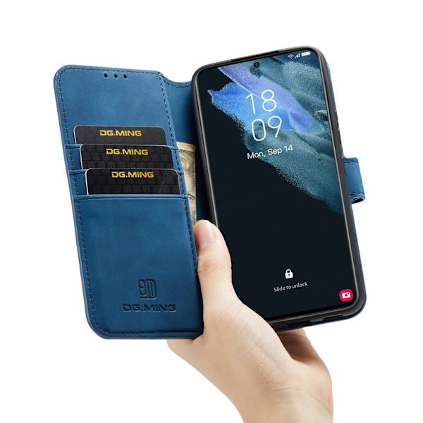 DG.MING Plånboksfodral Konstläder Skyddande Ställ Samsung Galaxy S22+ Blå