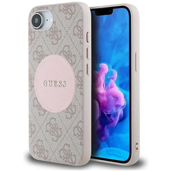 Guess telefontaske til iPhone 16e MagSafe 4G Circle Classic Logo Rosa