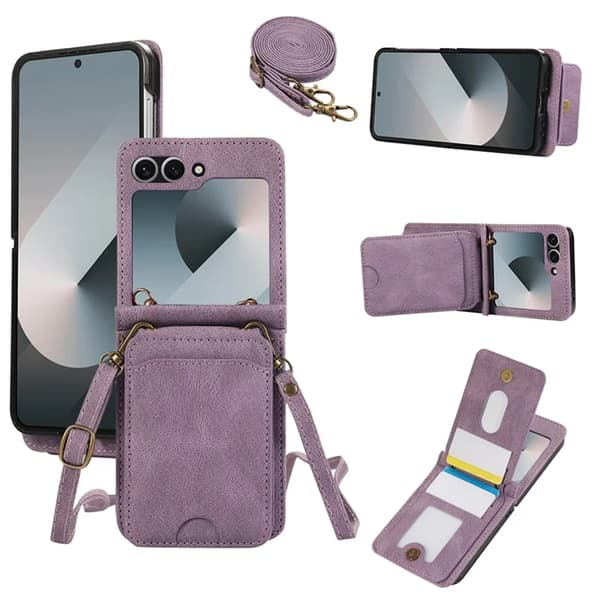 Galaxy Z Flip 7 Plånboksfodral Kickstand med Axelrem - Lila Lila