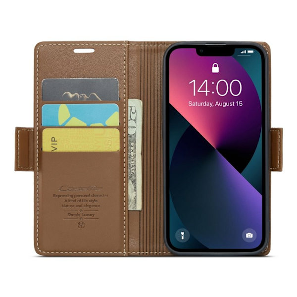 CASEME Plånboksfodral Konstläder för iPhone 14 Plus - RFID-Skydd, Brun