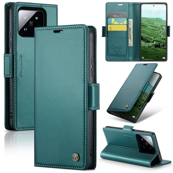 CASEME Xiaomi 14 Pro Plånboksfodral Konstläder RFID-Skydd Grön