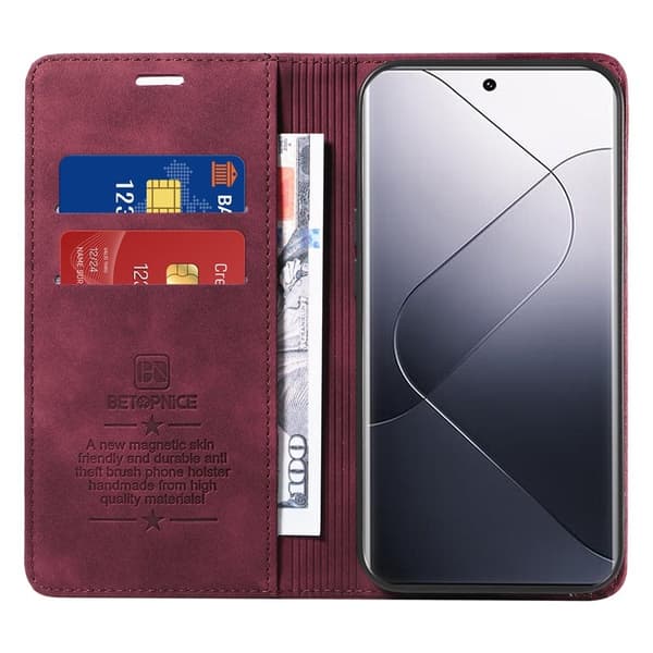 BETOPNICE 003 för Xiaomi 14 Pro Plånboksfodral Konstläder - Röd
