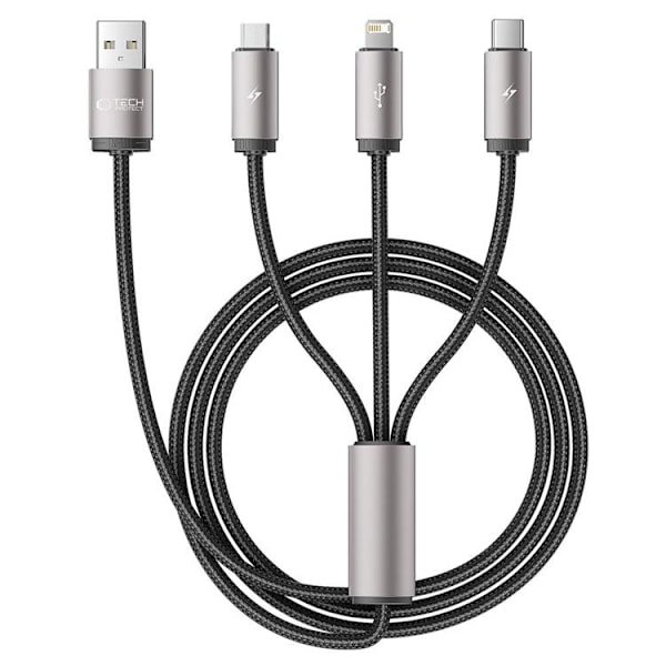 Tech-Protect 3in1 USB-A Till Lightning/Type-C/Micro-USB Kabel 1m - Grå Grå