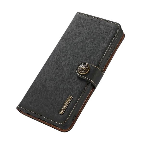 Khazneh iPhone 17 Pro Max Plånboksfodral Äkta Läder Rfid Svart