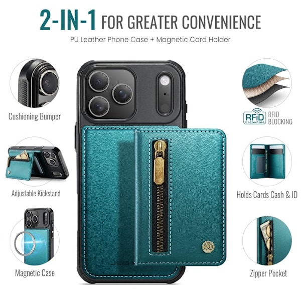 JEEHOOD J12 Plånboksfodral för iPhone 17 Pro Konstläder Blå