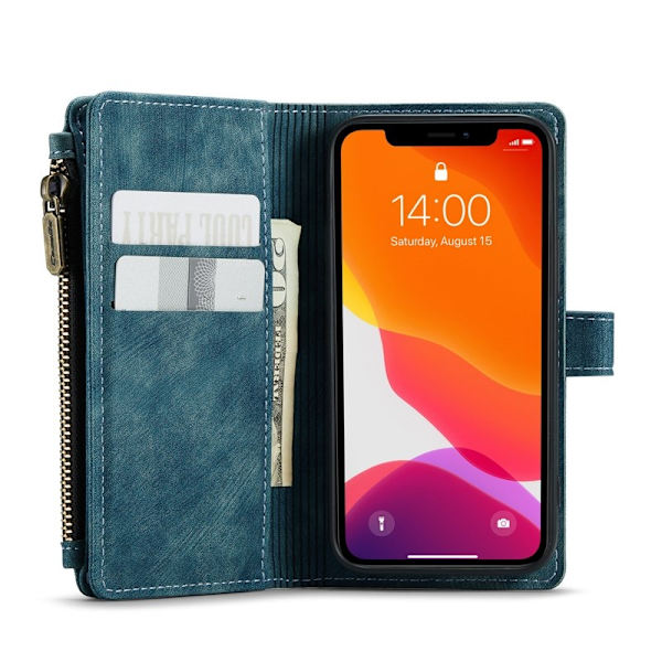CASEME Konstläder Plånboksfodral för iPhone 12 mini med rem - Grön