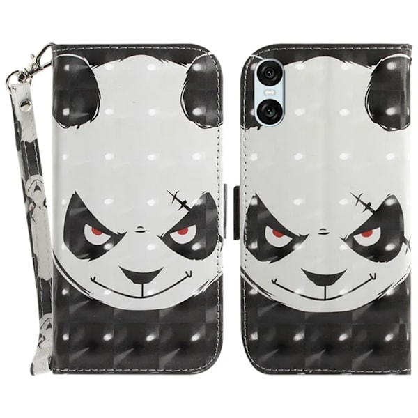 Sony Xperia 10 VI Konstläder Plånboksfodral 3D Pattern - Panda Svart