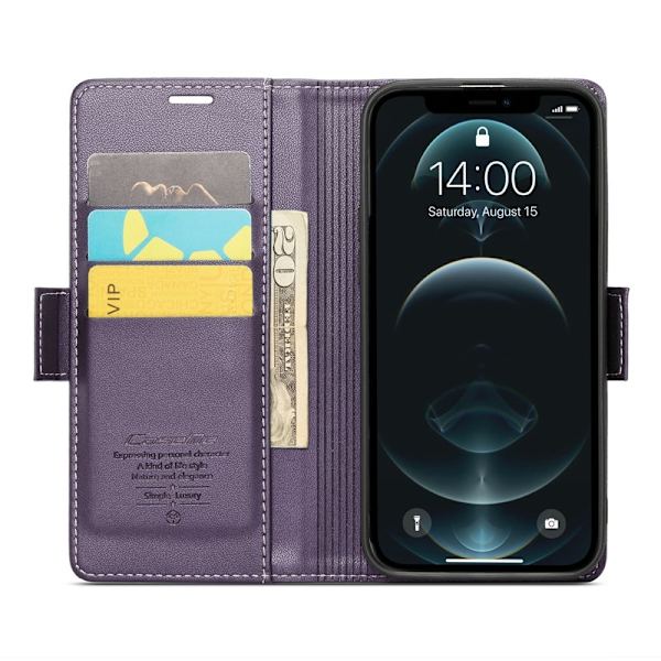 CASEME iPhone 12 Pro Max Plånboksfodral Konstläder RFID-Skydd Lila