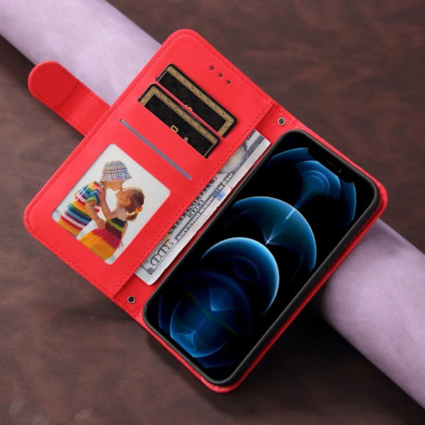 iPhone 17 Pro Max Plånboksfodral Skin Touch med Rem Röd