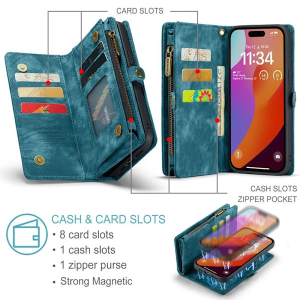 CASEME 008 iPhone 16 Pro Max Plånboksfodral Konstläder med Blå