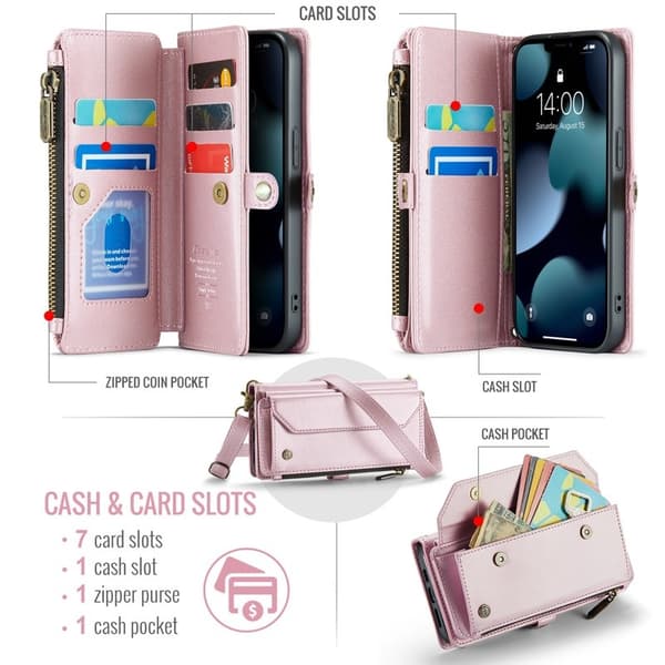 CASEME Plånboksfodral Konstläder för iPhone 13 mini med kortfack - Rosa