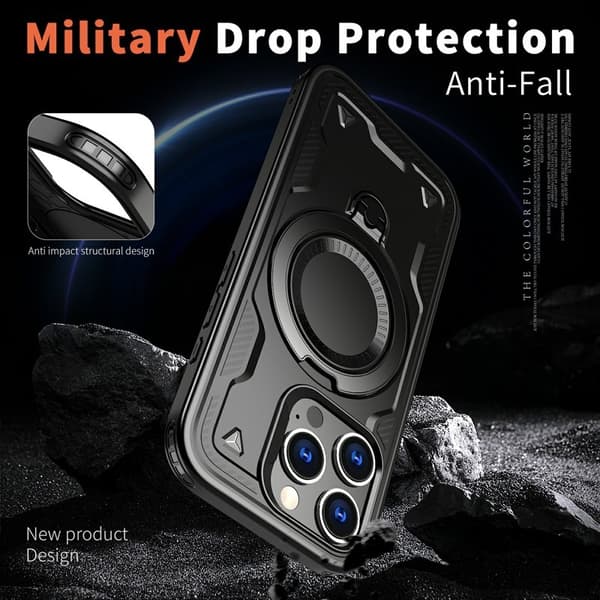 Mobilskal till iPhone 16 Pro Plast Militärskydd Kickstand - Svart