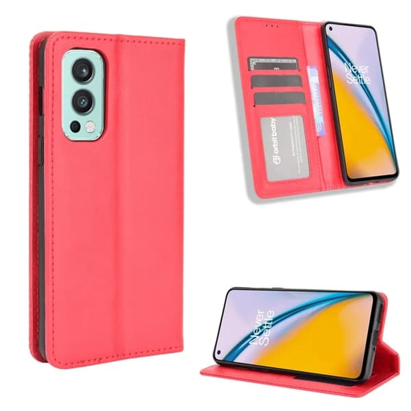 OnePlus Nord 2 5G Plånboksfodral Retro Style Flip Stativ Röd