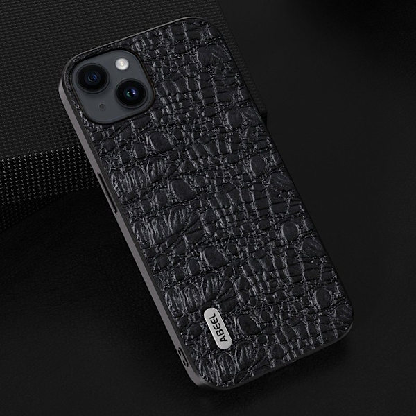 ABEEL Mobilskal till iPhone 15 Plus Canopy Textur Svart Äkta Läder