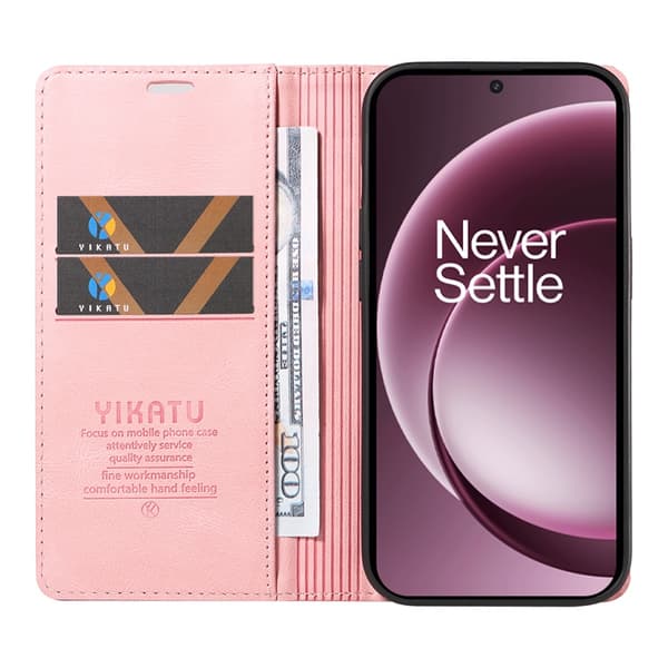 YIKATU OnePlus 15 5G Konstläder Plånboksfodral Skin-Touch Rosa