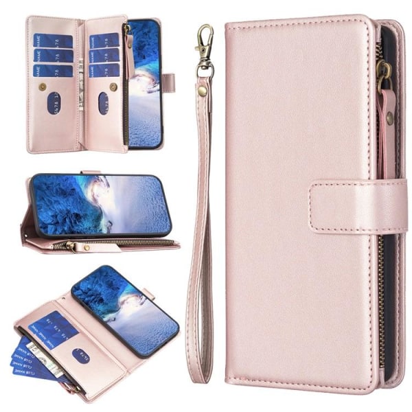 iPhone 15 Plånboksfodral Zipper Flip - Rosa Guld