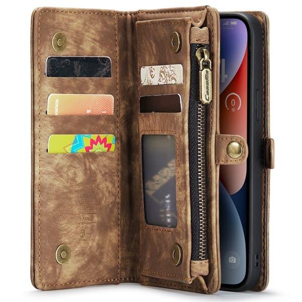 CASEME 008 iPhone 15 Plånboksfodral i Konstläder med Avtagbar - Brun