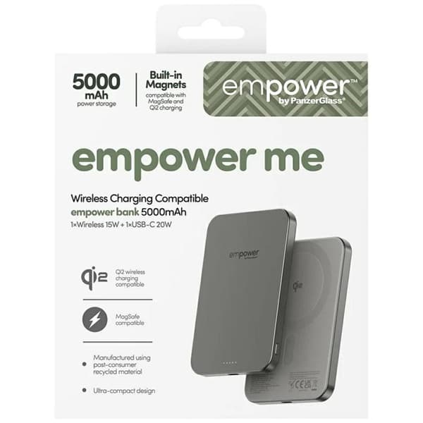 Empower by PanzerGlass MagSafe Trådlös Powerbank 5000mAh - Titanium Grå