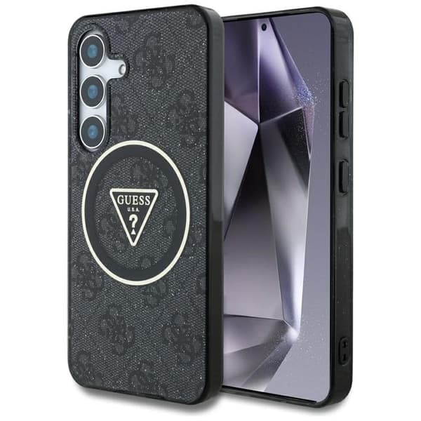 Guess Mobilskal till Galaxy S25 Plus MagSafe 4G Glitter Triangle Buttons - Svart Black