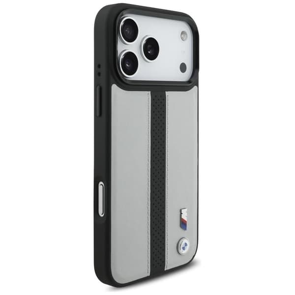 BMW telefontaske til iPhone 17 Pro Max MagSafe M perforeret stribe logo - grå Grå