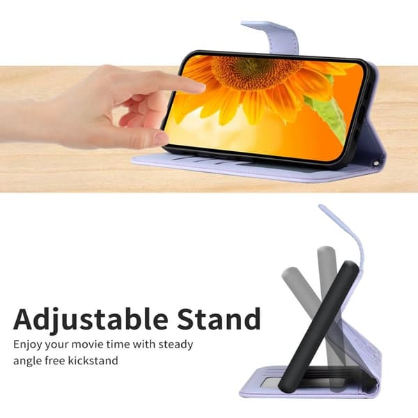 Samsung Galaxy S26 Plånboksfodral Solros Prägling Konstläder - Lila