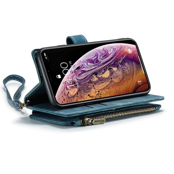 CASEME C30 Plånboksfodral för iPhone X/XS med rem, blå Konstläder