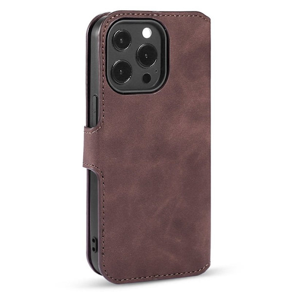 DG.MING iPhone 14 Pro Max Konstläder Plånboksfodral Retro Stil Magnetisk Brun