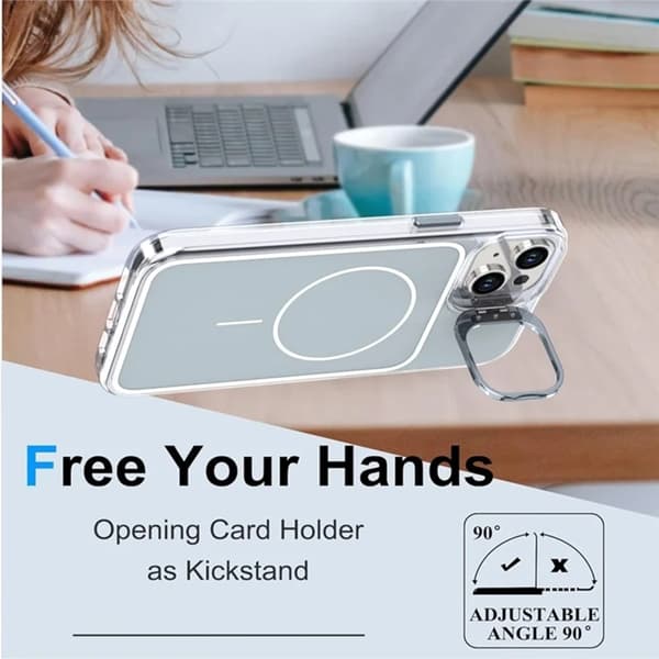 Mobilskal till iPhone 15 MagSafe Lens Kickstand med Handrem - Grå Grå