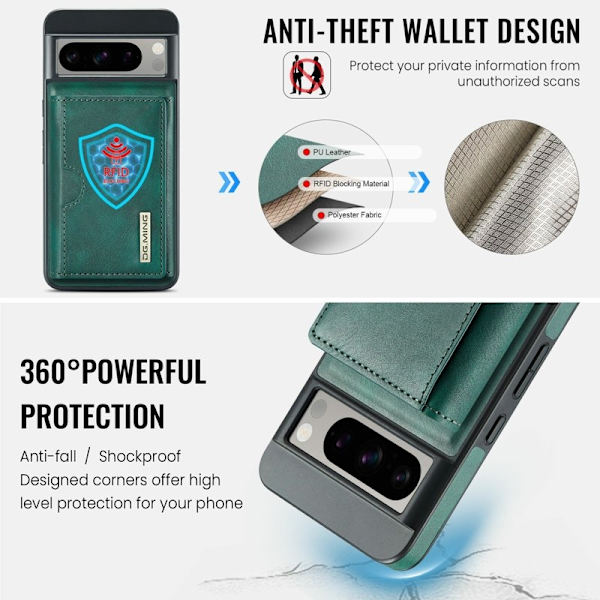 DG.MING M6 Series Konstläder Plånboksfodral för Google Pixel 8 Pro - Grön