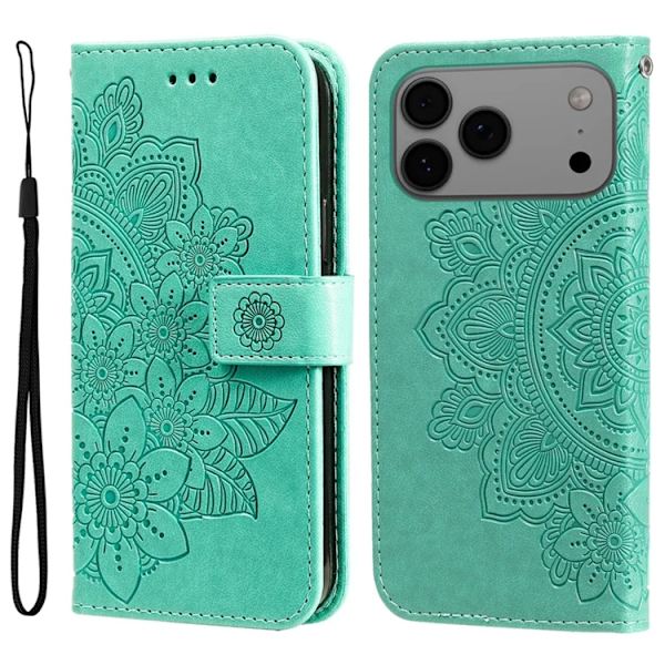 iPhone 17 Pro Max Konstläder Plånboksfodral Floral Pattern - Grön Grön