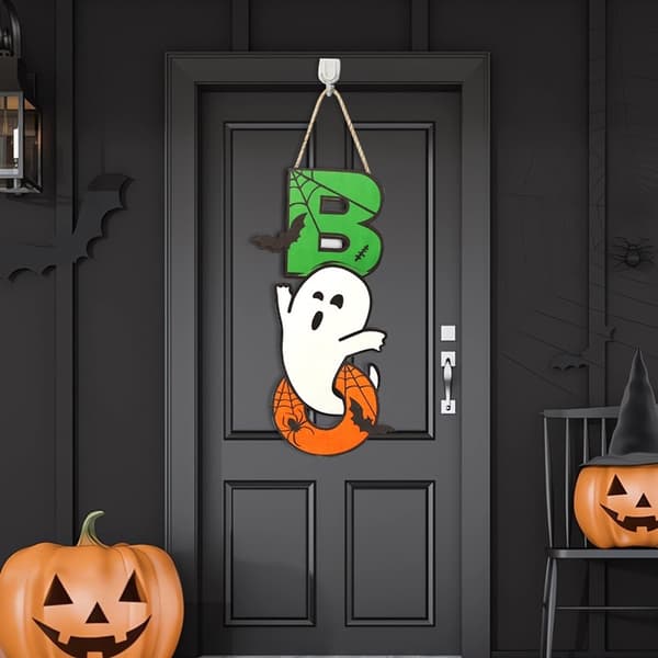 Halloween Hängande Pumpa Fladdermus Spöke Trä - BOO Ghost Bat