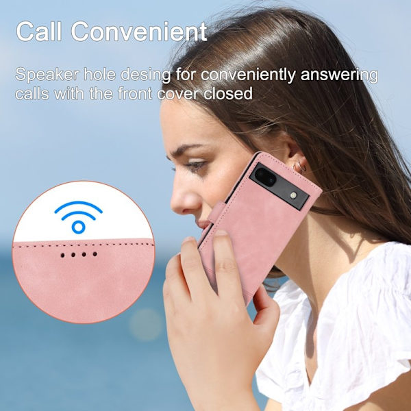 DIERFENG DF-03 Plånboksfodral för Google Pixel 6a - Konstläder - Rosa