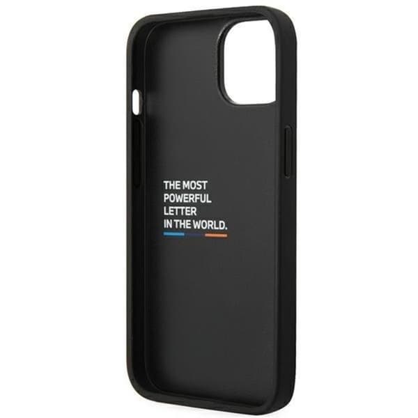 BMW iPhone 14 Plus -kotelo Nahka Stamp Tricolor - Musta Black