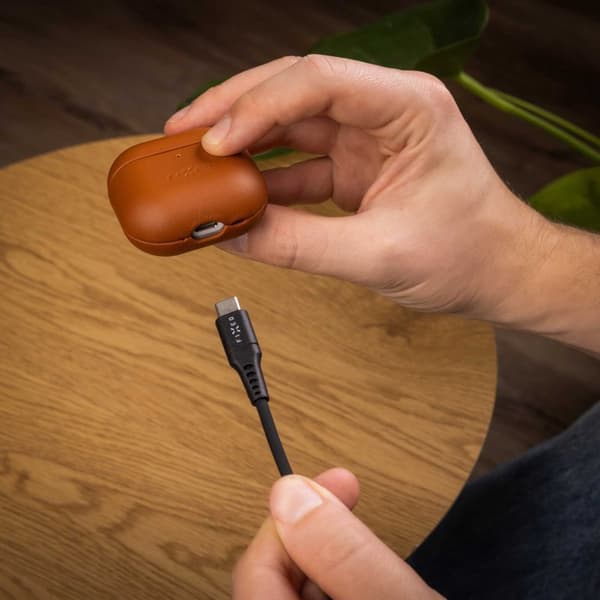 FIXED Äkta läderfodral för Airpods 4/4 ANC Brun