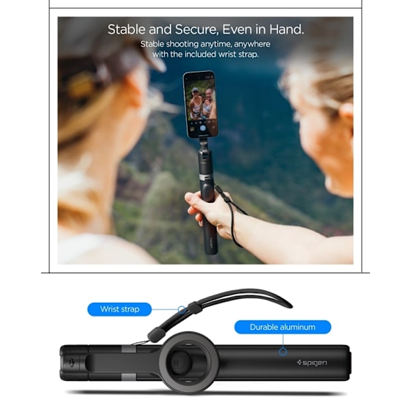Spigen Selfiestick Bluetooth Tripod S582W - Svart Svart