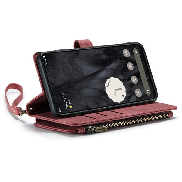 CASEME Konstläder Plånboksfodral till Google Pixel 8 Pro med rem - Röd