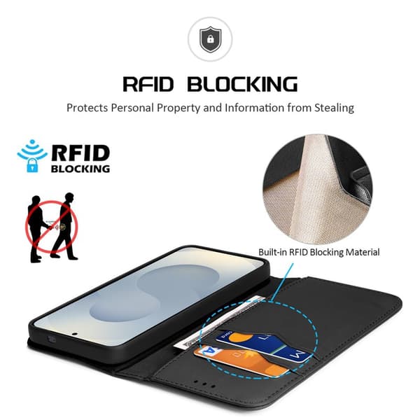 Dux Ducis Plånboksfodral för Samsung Galaxy S26 Plus Konstläder RFID - Svart
