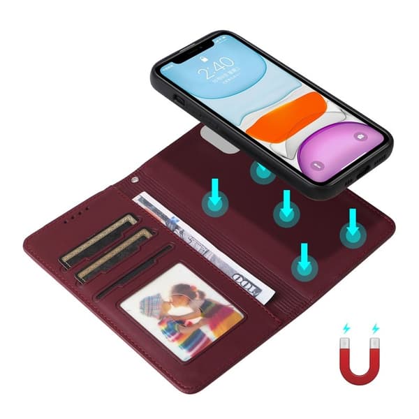 BETOPNICE iPhone 11 Plånboksfodral Magnetiskt Detachable Konstläder - Vinröd