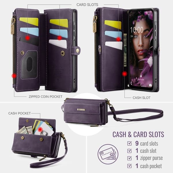CASEME Konstläder Plånboksfodral för Samsung Galaxy A16 5G Lila med RFID-Skydd