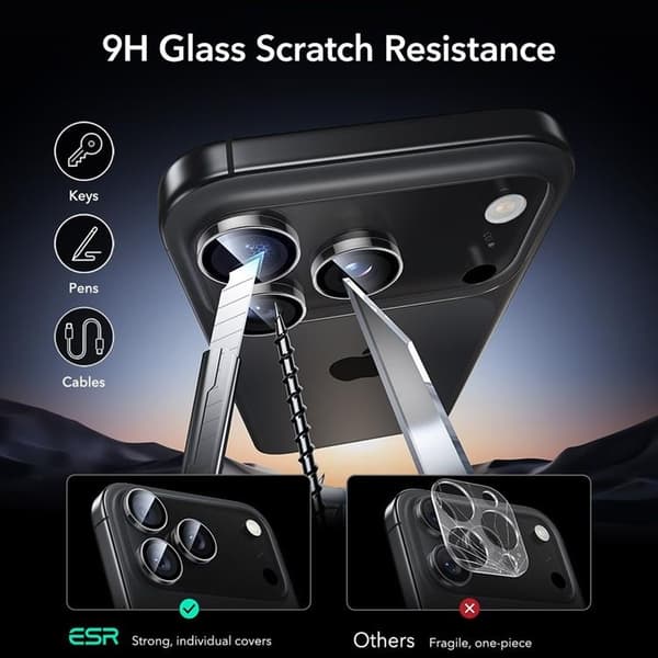 ESR iPhone 17 Pro Max/17 Pro/16 Pro Max/16 Pro Linsskydd Härdat Glas Svart