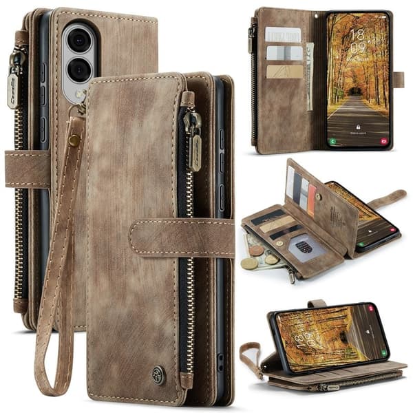 CASEME Konstläder Plånboksfodral för Samsung Galaxy S25 Edge - Brun